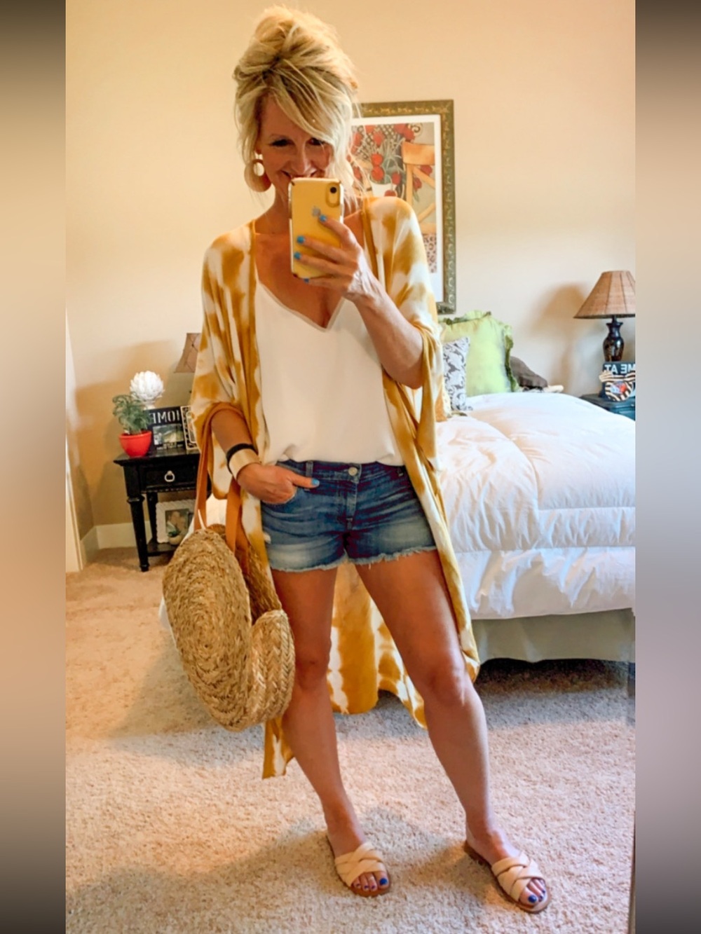 Women’s Mustard Tie-Dye Open Front Kimono Cardigan